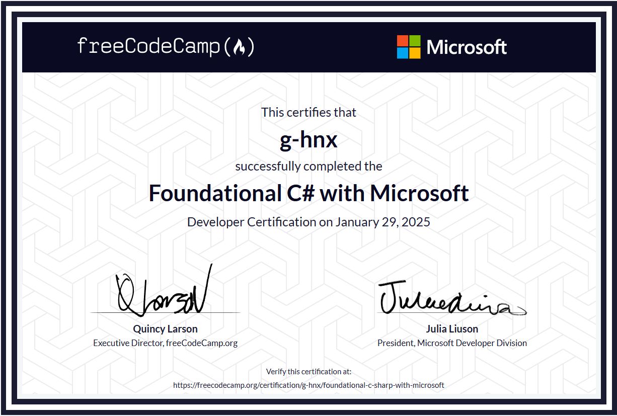 Nouvelle certification C# obtenue